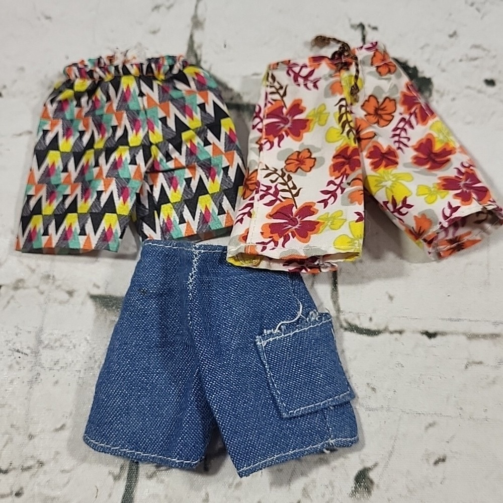Barbie Ken Doll Boy Clothes Lot Of 3 Pairs Shorts Hawaiian Floral‎ Jean Jorts